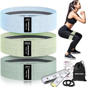 Wide Fabric Resistance Bands for Working Out, 3 Level Non-Slip Exercise Booty Bands for Women & Men Leg and Glutes with Hair Ties and Tape Measure - for Home Gym Workout, Yoga, Pilates