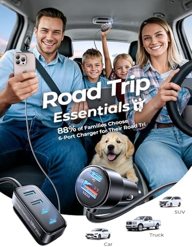 AINOPE 108W USB C Car Charger with 6 Fast Charging Ports, Road Trip Essentials Cigarette Lighter Car Travel Essentials for Long Trips Kids for iPhone 16 15 Pro Max 14 iPad S24 S25 Hire Tablet 17 - Image 2