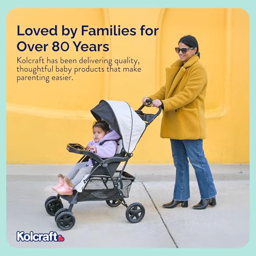 Kolcraft Cloud Plus Lightweight Umbrella Stroller for Toddlers with Reclining Seat, Large Storage Basket, Canopy, Infant & Parent Trays, Compact Fold for Summer Travel, Durable Frame, Slate Gray - Image 8