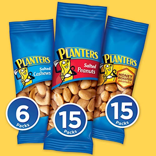 PLANTERS Variety Pack, Salted Cashews, Salted Peanuts & Honey Roasted Peanuts, On-the-Go Nut Snacks, Individually Packed Snacks, Mixed Nuts, Kosher, (36 Count) - Image 4