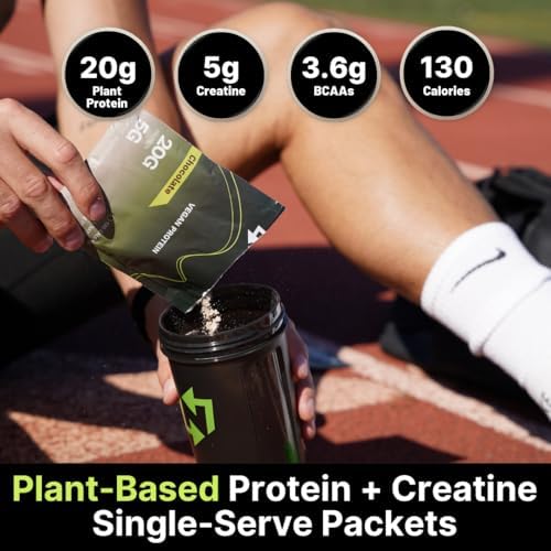 Travel Vegan Protein Powder Packets – Single-Serve Plant-Based Protein + Creatine – 20g Protein + 5g Creatine – All-Natural, Gluten-Free, No Artificial – Chocolate – (15-Pack) - Image 2