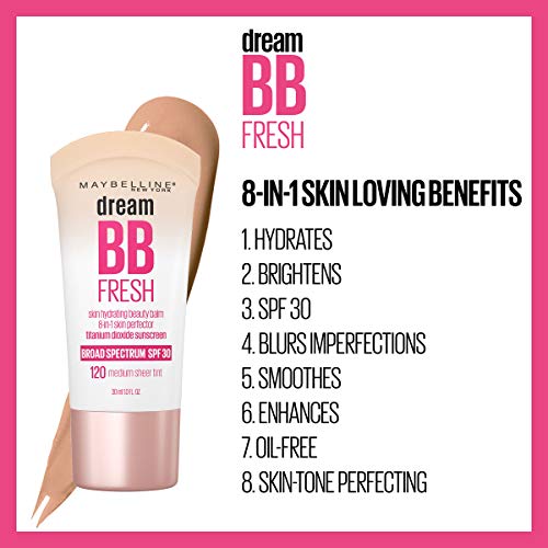 Maybelline Dream Fresh Skin Hydrating BB cream, 8-in-1 Skin Perfecting Beauty Balm with Broad Spectrum SPF 30, Sheer Tint Coverage, Oil-Free, Light, 1 Fl Oz - Image 5