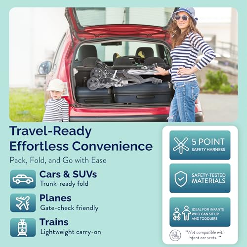 Kolcraft Cloud Plus Lightweight Umbrella Stroller for Toddlers with Reclining Seat, Large Storage Basket, Canopy, Infant & Parent Trays, Compact Fold for Summer Travel, Durable Frame, Slate Gray - Image 6