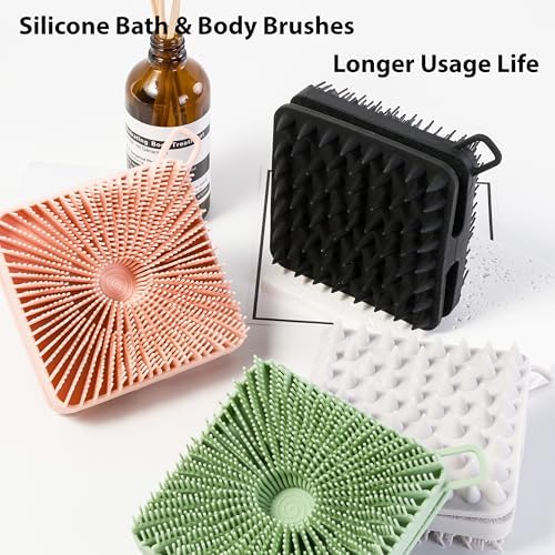 2 PC Silicone Exfoliating Body Scrubber, Silicone Body Shampoo Brush, Soft Silicone Loofah for Sensitive Skin, Shower Silicone Hair Scalp Massager, Easy to Clean, Lather Well(Gray&Pink) - Image 2