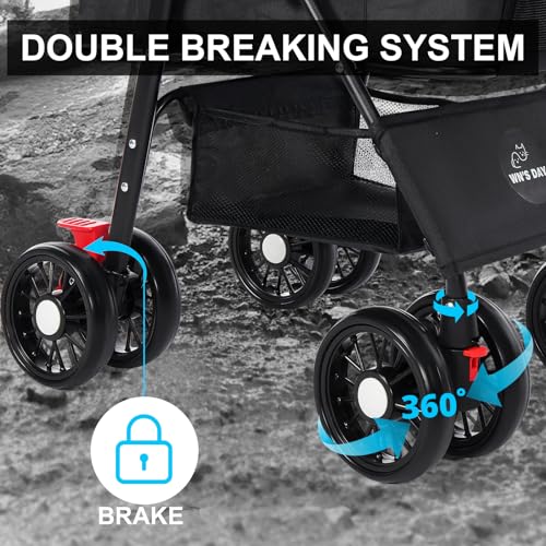 3 in 1 Pet Dog Stroller for Small Medium Dogs 10-50 lbs, Foldable Cat-Strollers for 2-Cats with Removable Carrier, Pet-Strollers for Cats with Storage Bag, Small Puppy-Stroller, Dog-Cart (Black) - Image 4
