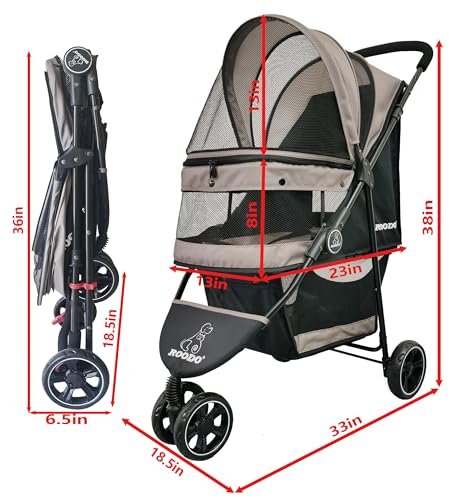 ROODO Escort 3 Wheel Dog Cat Pet Stroller for Small/Medium Dogs Cats Best Lightweight Foldable Portable Compact Jogger All Terrain Travel Pet Gear System Puppy Doggie Bunny Kitty Stroller(Grey) - Image 3