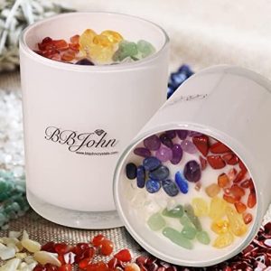 Chakra Crystal Candle - Manifestation Intention - Healing Crystals Gemstones - Seven Chakras Stones - Meditation - Spiritual Aromatherapy - Stress Relief, Relaxing & Balance - Natural Soy Wax