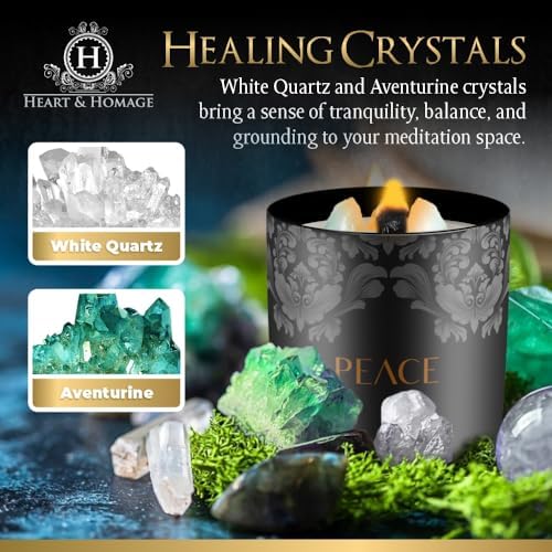 Heart & Homage Natural Scented Meditation Candle with Healing Crystals - Luxurious Wood Wick Crystal Candle with Premium Gift Packaging, 8.11 oz (Lavender) - Image 2