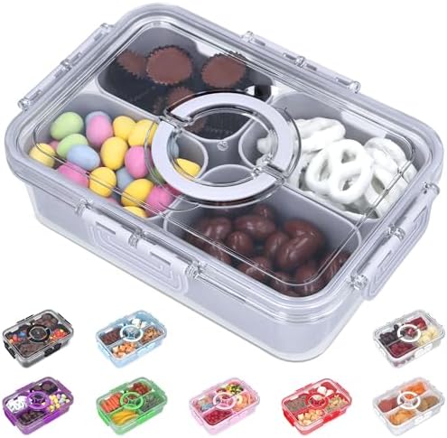 Snackle Box Container with Lid- Travel Charcuterie Box with Handle - Organizer for Candy, Fruit, Nuts, Veggies, Snacks, Beach Essentials, Portable Lunch Box (Grey, Small)