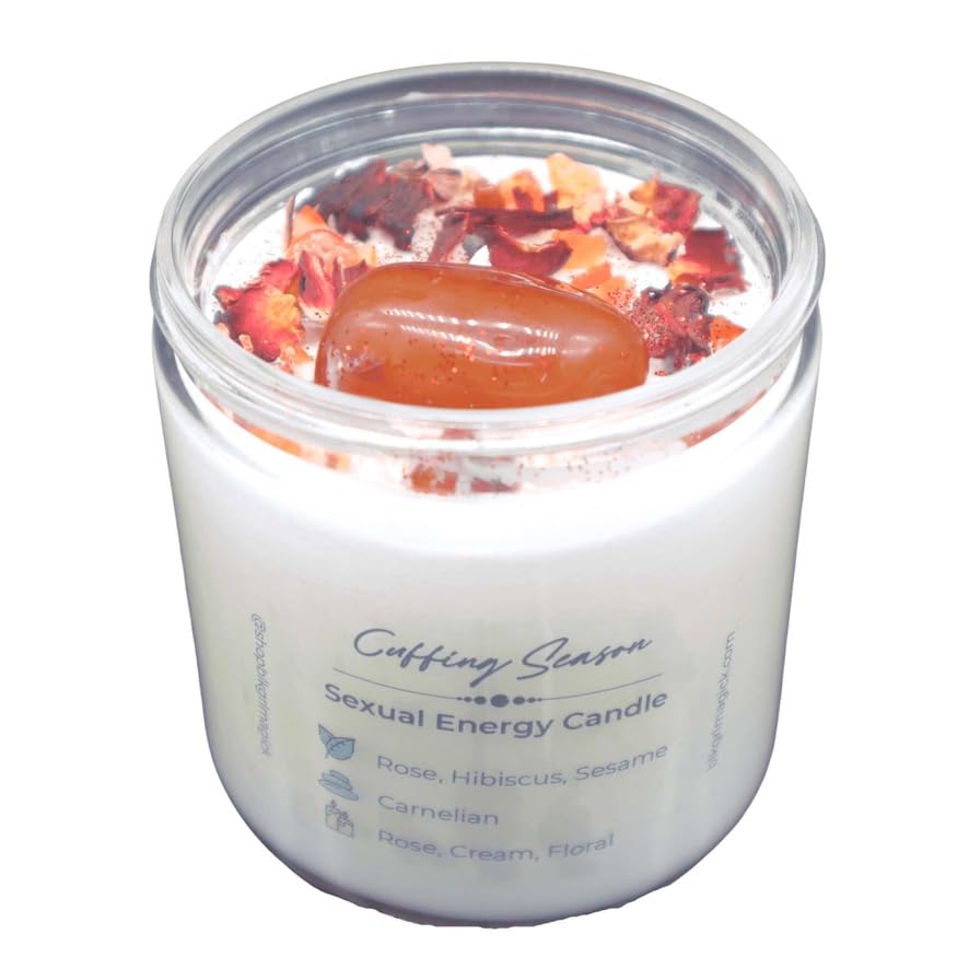BlkGrlMagick Love Manifestation Carnelian Crystal Candle for Love Attraction, Relationship Goals, Marriage, Twin Flame Connection, Love Spells, Smoky Rose Scented Natural Herb Magick (4oz Tin)