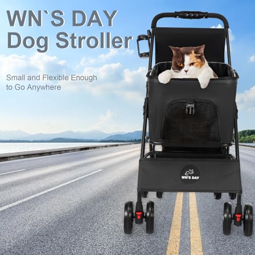 3 in 1 Pet Dog Stroller for Small Medium Dogs 10-50 lbs, Foldable Cat-Strollers for 2-Cats with Removable Carrier, Pet-Strollers for Cats with Storage Bag, Small Puppy-Stroller, Dog-Cart (Black) - Image 7