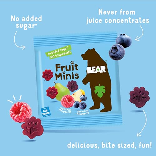 BEAR Real Fruit Snack Minis, Raspberry/Blueberry, No added Sugar, All Natural, Bite Sized Snacks for Kids, Non GMO, Gluten Free, Vegan, 0.7 Oz (Pack of 18) - Image 5