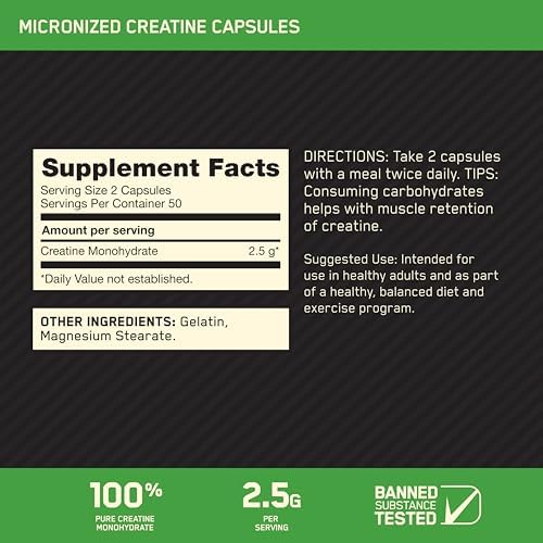 Optimum Nutrition Micronized Creatine Monohydrate Capsules, Keto Friendly, 2500mg, 100 Capsules - Image 2