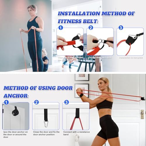Resistance Bands Set for Men & Women - 4 Levels Exercise Band with Door Anchor, Pull Up Bands for Strength Training, Stretching, Powerlifting, Home Workouts - Image 3