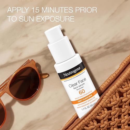 Neutrogena Clear Face Serum Sunscreen with Green Tea, Broad Spectrum SPF 60, Non-Comedogenic Face Sunscreen for Lightweight UVA/UVB Protection, Oxybenzone- & Fragrance-Free, 1.7 fl. oz - Image 6