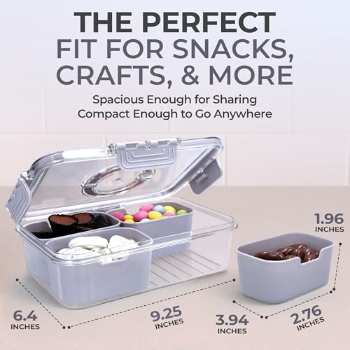 Snackle Box Container with Lid- Travel Charcuterie Box with Handle - Organizer for Candy, Fruit, Nuts, Veggies, Snacks, Beach Essentials, Portable Lunch Box (Grey, Small) - Image 3