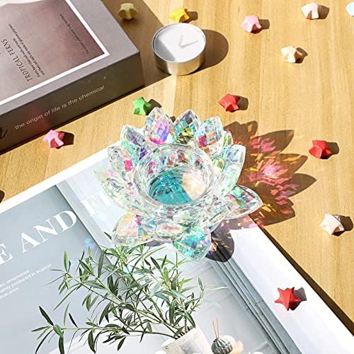 OwnMy Crystal Lotus Flower Tea Light Holder Lotus Petals Votive Candle Holder Candle Lamp, Crystal Lotus Tealight Candle Stand for Wedding Table Centerpieces Home Decors (AB Color) - Image 2