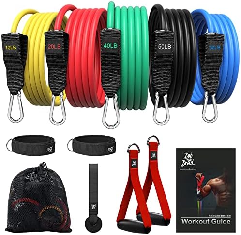 BOB AND BRAD Resistance Bands, Resistance Bands Set for Workout Stackable Up to 125-150 lbs, Exercise Bands with Door Anchor, Ankle Straps, Handles and Carry Case for Strength, Yoga, Gym for Men and Women