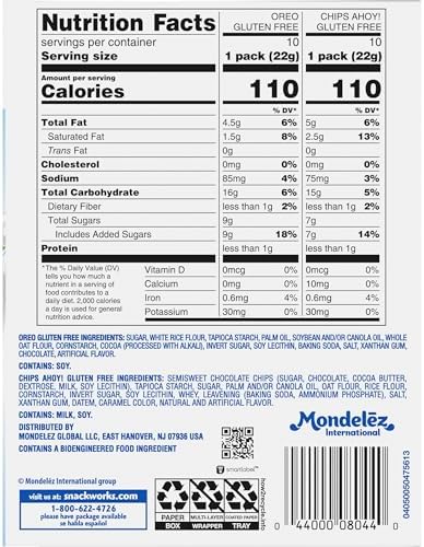 OREO Chocolate Sandwich Cookies & CHIPS AHOY! Chocolate Chip Cookies Gluten Free Cookies Variety Pack, 20 Snack Packs - Image 15