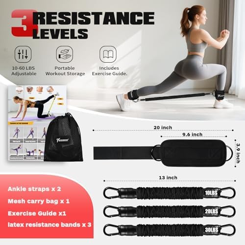 Ankle Resistance Bands with Cuffs, Leg and Glutes Workout Equipment, Resistance Bands with Ankle Straps for Cable Machine Kickbacks, Booty Workouts, Lower Body Exercises - Home Gym Exercise Equipment - Image 6