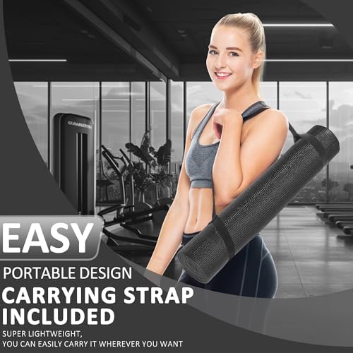 Fitvids All Purpose 1/4-Inch High Density Anti-Tear Exercise Yoga Mat with Carrying Strap and Yoga Blocks, Black - Image 5