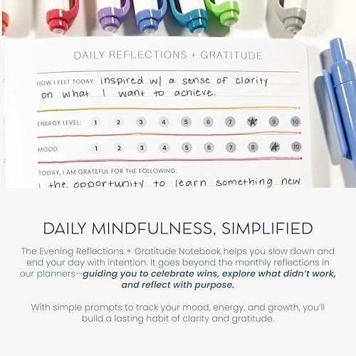Evening Reflections & Gratitude Journal - Daily Mindfulness & Self-Care Notebook, A5 Lay-Flat Binding, Vegan Leatherette Cover, Bedtime Companion for Positive Intentions - Image 2