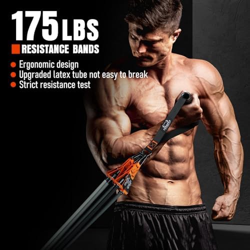 Resistance Bands with Handles, 175lb Exercise Bands for Working Out, Fitness Bands, Workout Bands with Door Anchor and Ankle Straps, Physical Therapy, Yoga, Strength Training Home Gym Equipment - Image 3