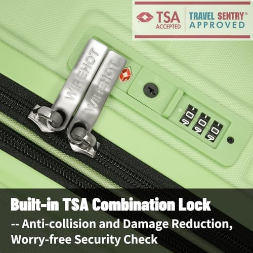 Lightweight Luggage with Spinner Wheels & YKK Zipper, 3-Piece Travel Suitcase ABS+PC Hardshell Luggage Set with TSA Lock, Light Avocado Green (20+24+28 inch) - Image 4