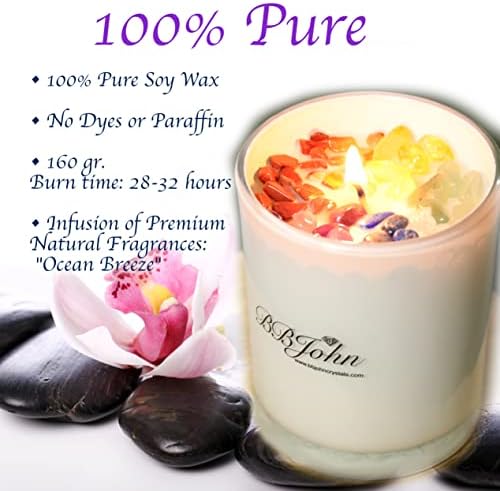 Chakra Crystal Candle - Manifestation Intention - Healing Crystals Gemstones - Seven Chakras Stones - Meditation - Spiritual Aromatherapy - Stress Relief, Relaxing & Balance - Natural Soy Wax - Image 2