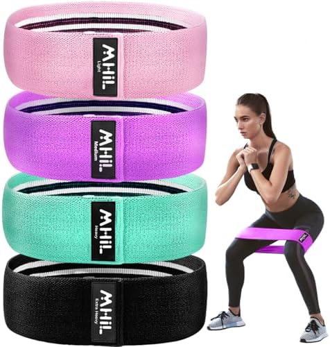 Fabric Resistance Bands for Women & Men – 4 Durable Exercise Bands for Working Out, Non-Slip & Non-Pinching Workout Bands – Multiple Resistance Levels Booty Bands for Legs Butt Glutes Hips Abs & More.
