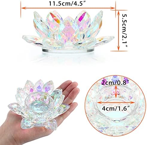 OwnMy Crystal Lotus Flower Tea Light Holder Lotus Petals Votive Candle Holder Candle Lamp, Crystal Lotus Tealight Candle Stand for Wedding Table Centerpieces Home Decors (AB Color) - Image 3