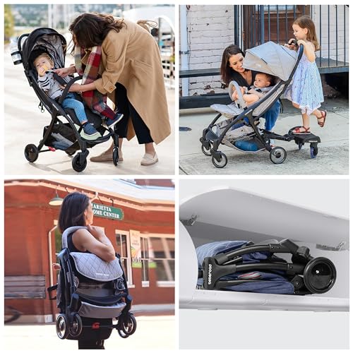 Beberoad Love R2 Small Travel Stroller Compact Strollers Foldable Lightweight Baby Stroller for Airplane, Infant Toddler Stroller with Adjustable Backrest, Cup Holder and Waterproof Canopy, Black - Image 6