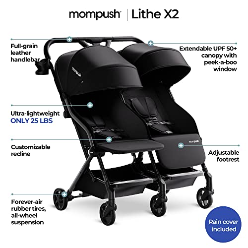 Mompush Lithe Double Stroller, Lightweight Side by Side Stroller for Newborn and Toddler, Easy Fold, Spacious Seats with Recline, UPF50+ Canopy - Image 2