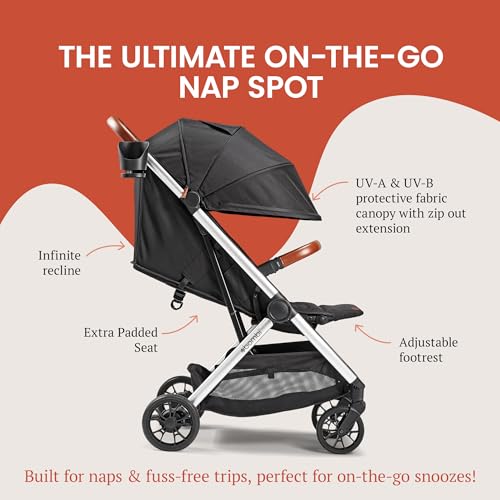 Bombi Bēbee V2 Lightweight Baby Stroller - Premium Vegan Leather, One-Hand Fold, Infinite Recline, Aircraft-Grade Aluminum Frame, XXL Canopy, and Ample Storage Umbrella Stroller - Hunter Green - Image 6