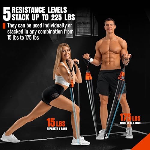 Resistance Bands with Handles, 175lb Exercise Bands for Working Out, Fitness Bands, Workout Bands with Door Anchor and Ankle Straps, Physical Therapy, Yoga, Strength Training Home Gym Equipment - Image 5