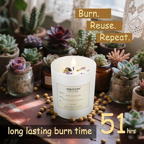 Scented Candles for Home Scented, 8.5oz Lavender Candle for Sleep & Relaxing, Soy Candles for Women/Men, 51 Hours Aromatherapy Candle with Crystals & Dry Flowers - Image 4