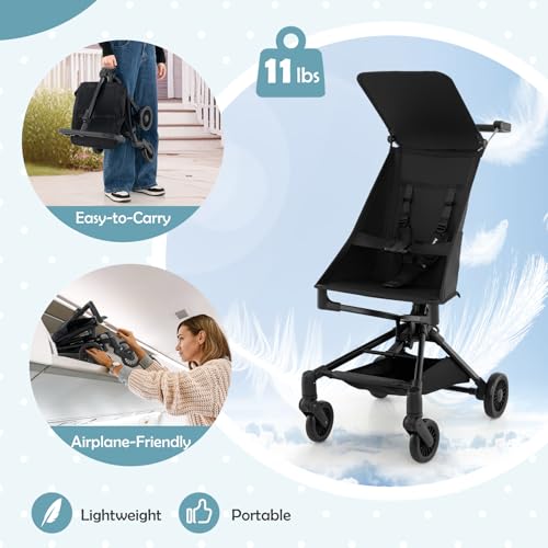 BABY JOY Lightweight Stroller, Compact Travel Stroller for Airplane with Easy One-Hand Fold, Adjustable Canopy, Storage Basket & All-Terrain Wheels for Toddlers 6-36 Months (Black) - Image 2