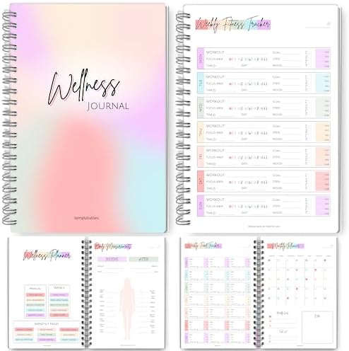 Wellness Journal - 90 Day Health, Fitness, Gratitude, Mindfullness, Wellbeing, Habit, Goals, Diet & Food Tracker - A5 (Pastel Rainbow)