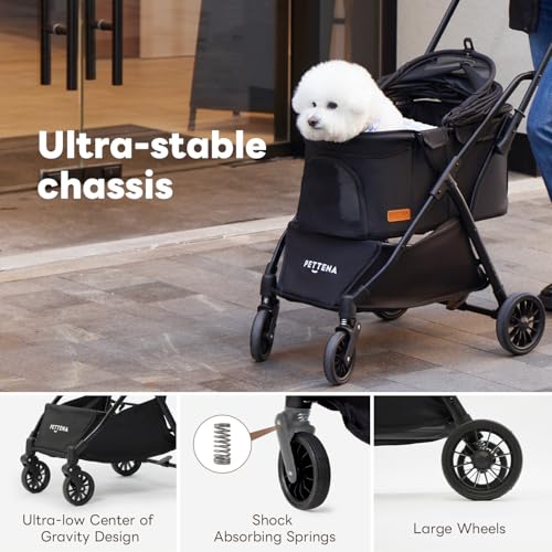 【One-Pull Open Ver.】 PETTENA One-Touch Foldable Dog Stroller for Small Dogs Cats up to 44 Lbs, Cat Stroller for 2 Cats, Large Space, Black - Image 4