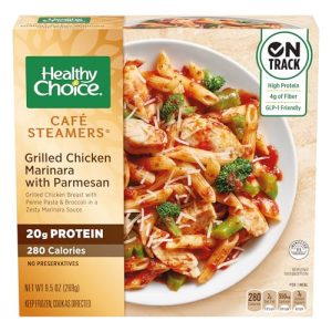 Healthy Choice Cafe Steamers Grilled Chicken Marinara with Parmesan, Convenient Microwave Meal Made With No Preservatives, Frozen Meal, 9.5 OZ Bowl