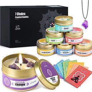 AOOVOO Chakra Candles with Healing Crystals - 7 Chakra Candle Set, Spiritual Gifts for Women, Aromatherapy Candle, Soy Candles for Women
