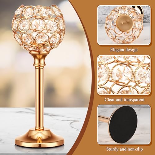 12 Pack Crystal Candle Holders Gold or Silver Candle Holders Bulk Decorative Tealight Candle Holder for Wedding, Party, Christmas Table Centerpieces Decoration (Gold) - Image 3