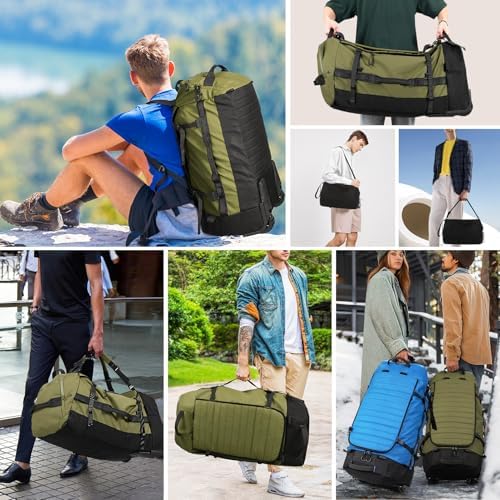 Rolling Duffle Bag with Wheels,86L 30”Folding Duffle Backpack with 2 Wheels,Travel Bag with Separate Shoe Compartment,Green - Image 7