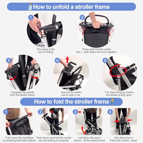 Travel Stroller for Airplane Ultra Compact Umbrella Stroller One-Handed Folding Design Overhead Friendly Lightweight Aluminum Alloy Frame - Image 4