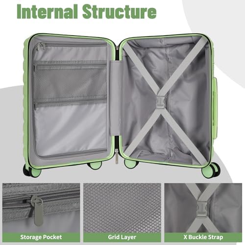 Lightweight Luggage with Spinner Wheels & YKK Zipper, 3-Piece Travel Suitcase ABS+PC Hardshell Luggage Set with TSA Lock, Light Avocado Green (20+24+28 inch) - Image 5