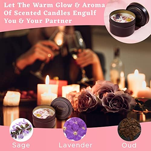 Relaxing Romantic Tin Candle with Crystal, Petals and Essential Oils of sage, Lavender, Oud - Image 3