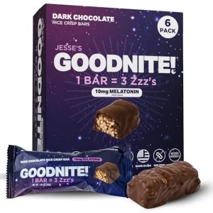 GOODNITE! Sleep Bars – Proprietary Blend with 10mg Melatonin & L-Theanine – Vegan, Gluten-Free, Kosher – Dark Chocolate Protein Snack for Restful Sleep a good night of rest. – 6 Pack