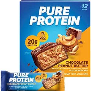 Pure Protein Bars, High Protein, Nutritious Snacks to Support Energy, Low Sugar, Gluten Free, Chocolate Peanut Butter, 1.76oz, 12 Count (Packaging May Vary)