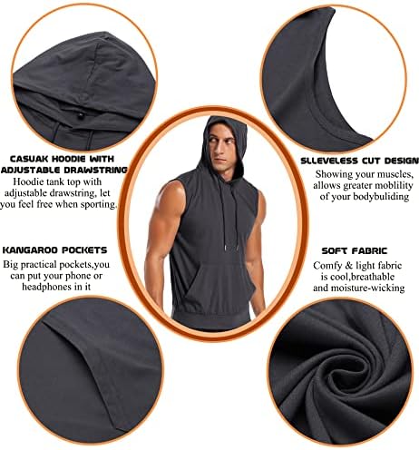 Amussiar Men's Workout Hooded Tank Tops Sleeveless Gym Training Hoodies Bodybuilding Muscle Cut Off T Shirt - Image 5