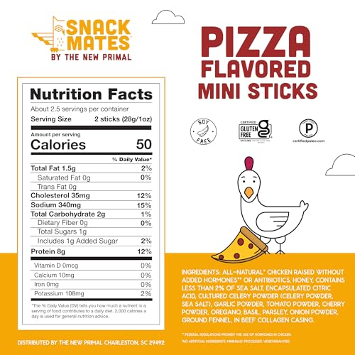Snack Mates by The New Primal, Chicken Pizza Meat Stick, All Natural Chicken, High Protein and Low Sugar Kids Snack, Certified Paleo, Certified Gluten Free, Lunchbox Friendly, 0.5 oz, Pack of 5 - Image 3